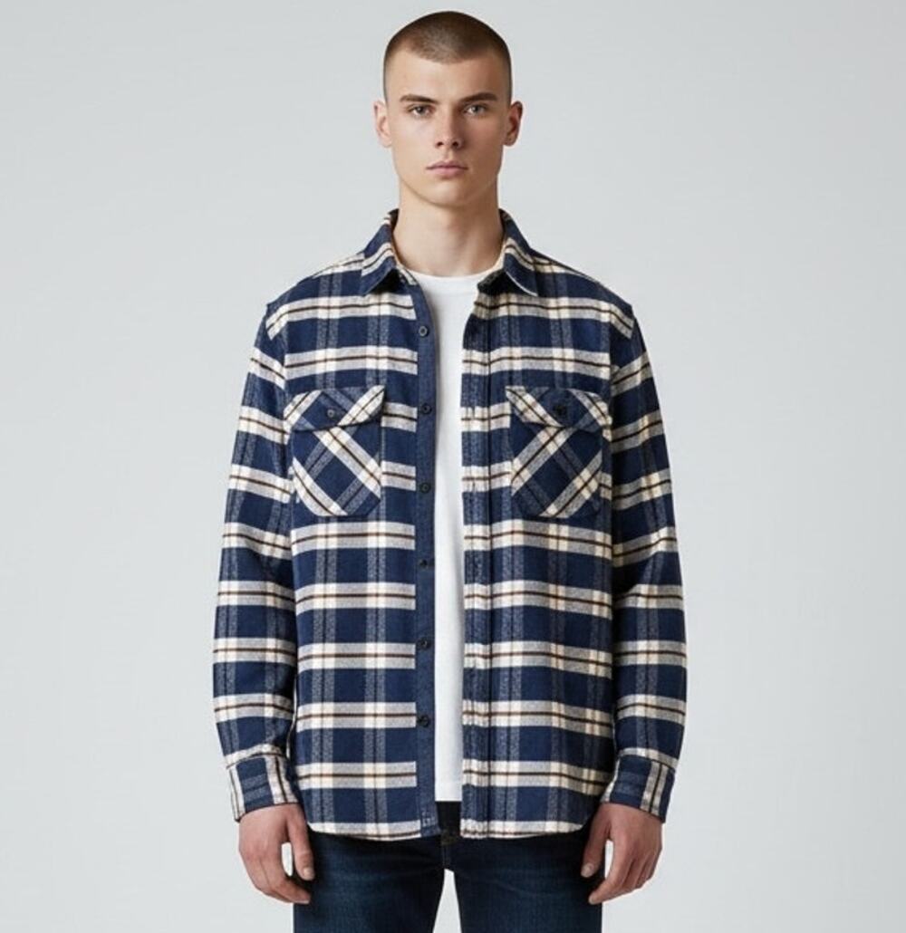 Musk Ox Flannel Shirt S Mens Plaid Navy Cream Long Sleeve NWT Outdoor Heritage